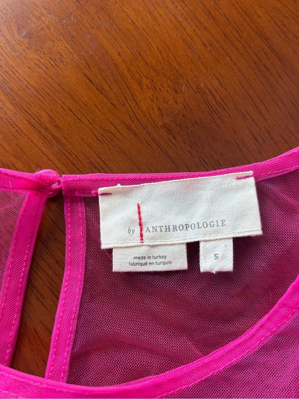 Anthropologie Pink Sheer Tulle Puff Sleeve Smocked Blouse Top Size Small - Picture 10 of 12